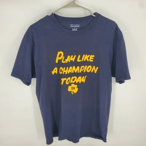 Champion Men's Notre Dame Play Like A Champion Today T-Shirt Navy Size Large