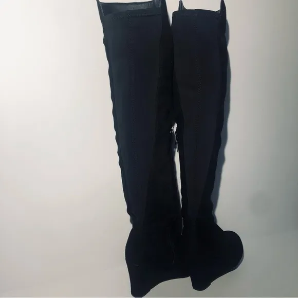 Chinese Laundry Wedge Over the Knee Suede Black Boots. Size 6/ 36.5
