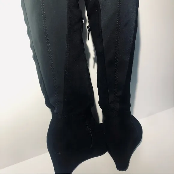 Chinese Laundry Wedge Over the Knee Suede Black Boots. Size 6/ 36.5