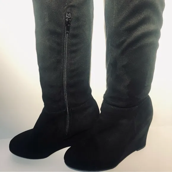 Chinese Laundry Wedge Over the Knee Suede Black Boots. Size 6/ 36.5
