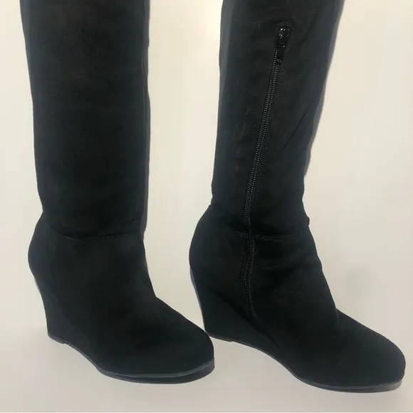 Chinese Laundry Wedge Over the Knee Suede Black Boots. Size 6/ 36.5