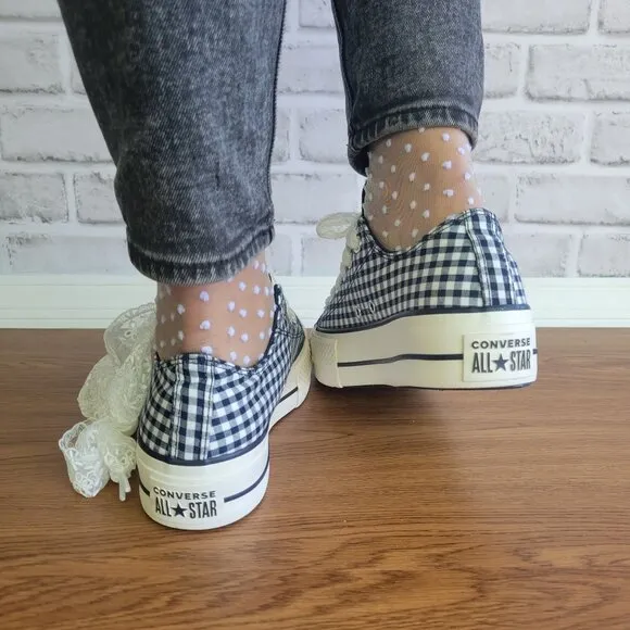 ❤️❤️Chuck Taylor All Star Lift Platform Gingham 7 Women Shoes Navy White A13664C