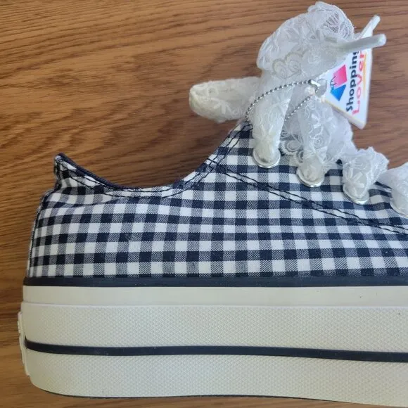 ❤️❤️Chuck Taylor All Star Lift Platform Gingham 7 Women Shoes Navy White A13664C