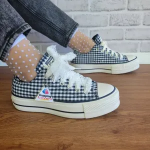 ❤️❤️Chuck Taylor All Star Lift Platform Gingham 7 Women Shoes Navy White A13664C