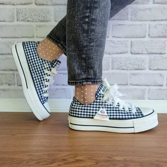 ❤️❤️Chuck Taylor All Star Lift Platform Gingham 7 Women Shoes Navy White A13664C