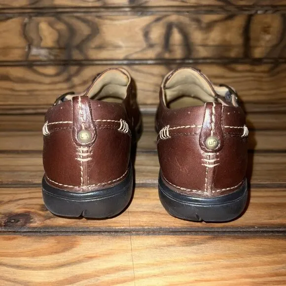 Clarks UN.BLOCK Shoes Womens Size 8 Leather Slip On Comfort Brown Mary Jane NEW