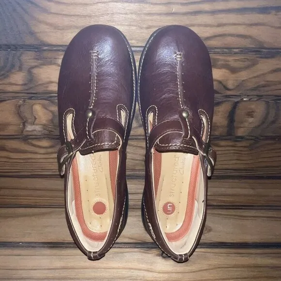 Clarks UN.BLOCK Shoes Womens Size 8 Leather Slip On Comfort Brown Mary Jane NEW