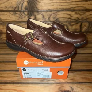 Clarks UN.BLOCK Shoes Womens Size 8 Leather Slip On Comfort Brown Mary Jane NEW