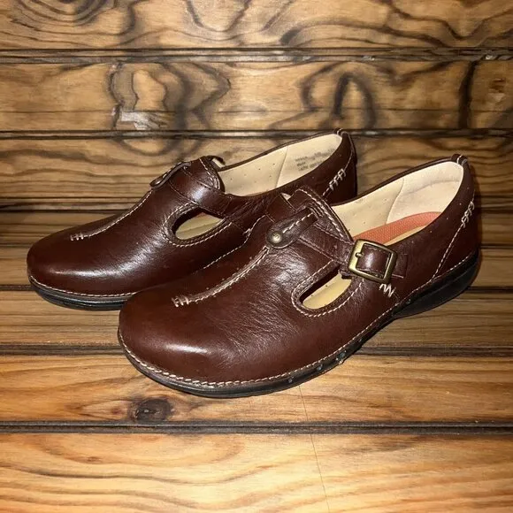 Clarks UN.BLOCK Shoes Womens Size 8 Leather Slip On Comfort Brown Mary Jane NEW