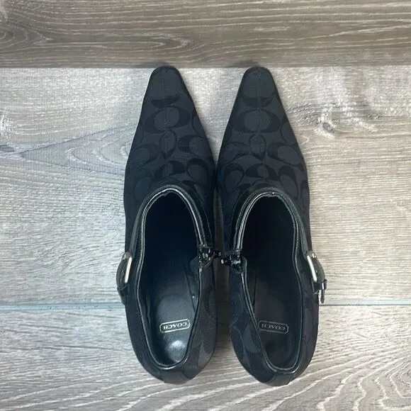 Coach Abby Y2K Black Leather Canvas “C”Monogram Women’s Sz 7.5B Zip Kitten Heels