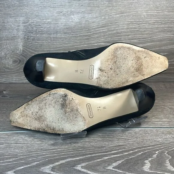 Coach Abby Y2K Black Leather Canvas “C”Monogram Women’s Sz 7.5B Zip Kitten Heels