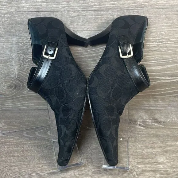 Coach Abby Y2K Black Leather Canvas “C”Monogram Women’s Sz 7.5B Zip Kitten Heels