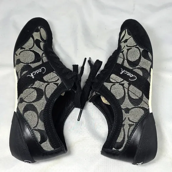 Coach Baylee Black Grey Sneakers Ladies Size 6 Suede Leather Canvas GUC Nice