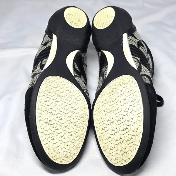 Coach Baylee Black Grey Sneakers Ladies Size 6 Suede Leather Canvas GUC Nice