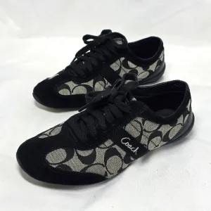 Coach Baylee Black Grey Sneakers Ladies Size 6 Suede Leather Canvas GUC Nice