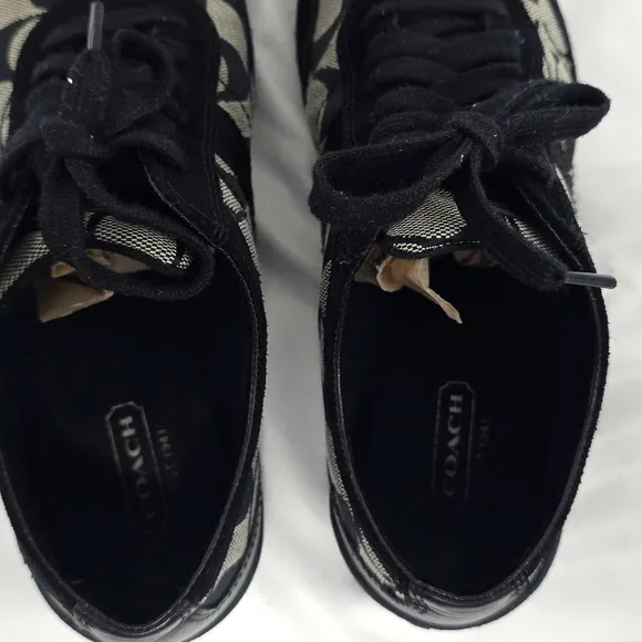 Coach Baylee Black Grey Sneakers Ladies Size 6 Suede Leather Canvas GUC Nice