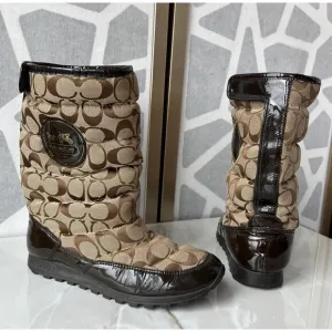 Coach Jordy Snow Boots Insulated Quilted Mid Calf 8 B Logo Flat