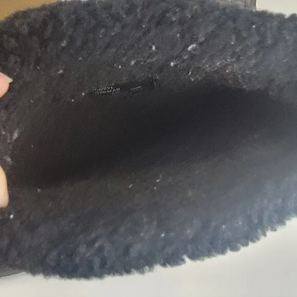 Coach Sherman Winter Boots Fleece Lined Black Suede Logo Print Booties US 9.5