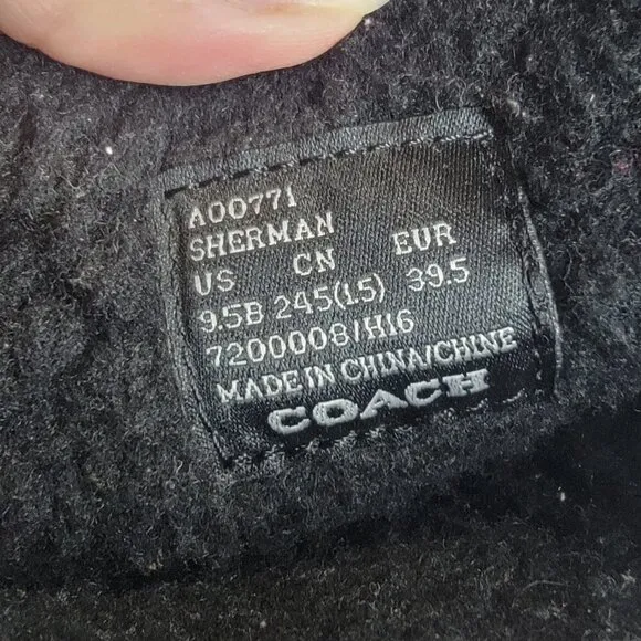 Coach Sherman Winter Boots Fleece Lined Black Suede Logo Print Booties US 9.5