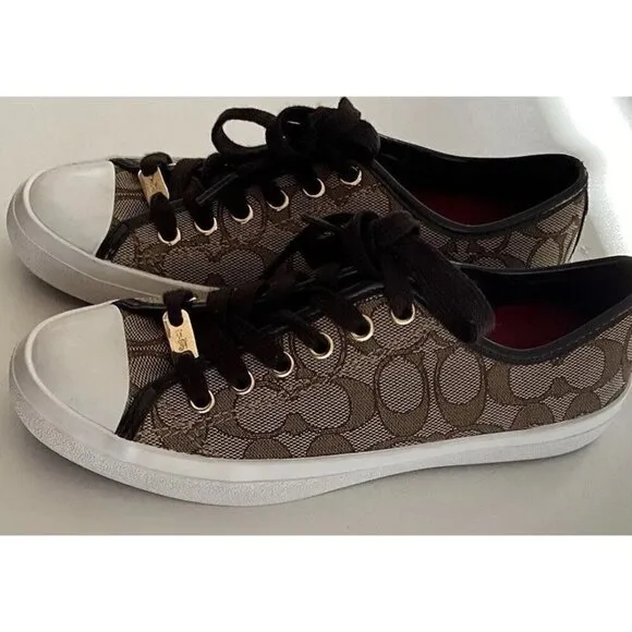 COACH Women’s Sz 6 Empire A00248 Lace up Sneakers Brown Monogram Logo