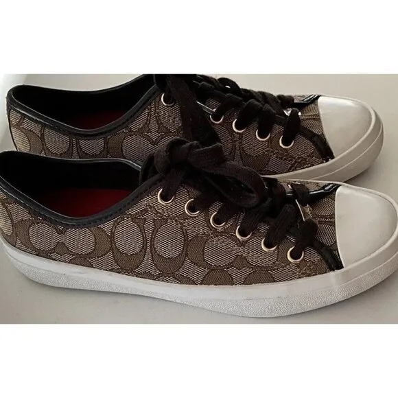 COACH Women’s Sz 6 Empire A00248 Lace up Sneakers Brown Monogram Logo