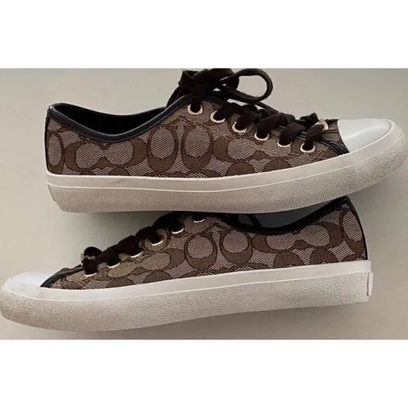 COACH Women’s Sz 6 Empire A00248 Lace up Sneakers Brown Monogram Logo