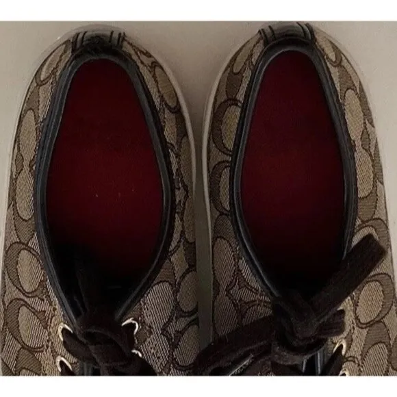 COACH Women’s Sz 6 Empire A00248 Lace up Sneakers Brown Monogram Logo