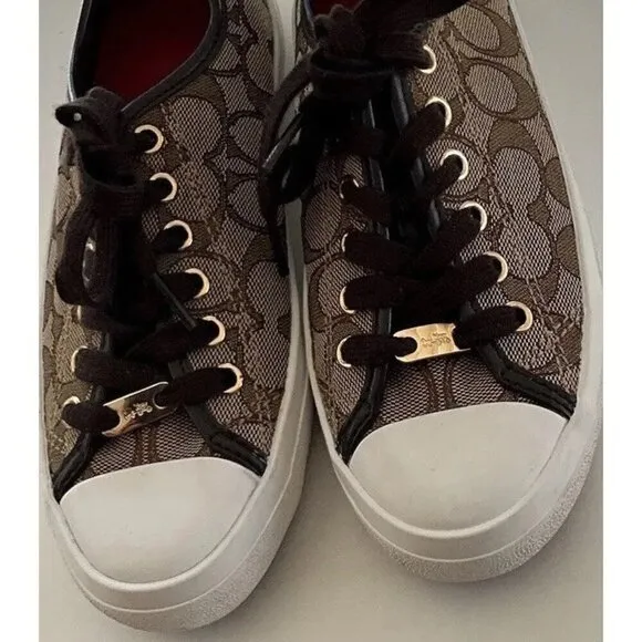 COACH Women’s Sz 6 Empire A00248 Lace up Sneakers Brown Monogram Logo