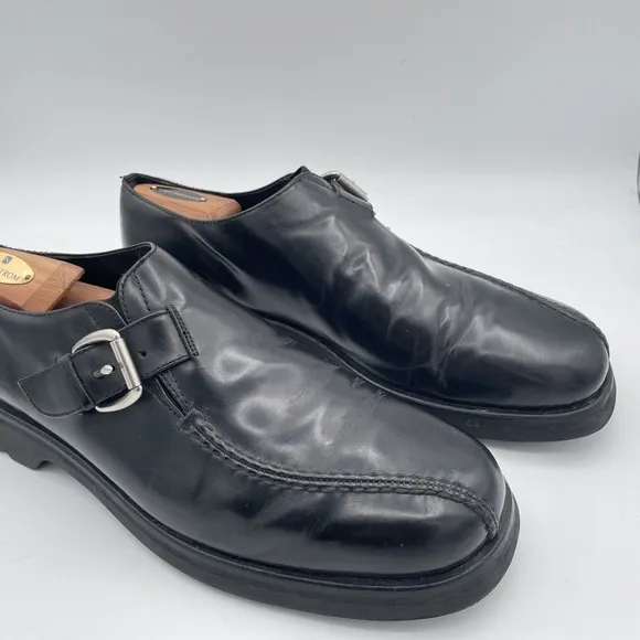 Cole Haan Black Leather Monk Strap Bicycle Toe Slip On with Vibram Soles Mens 12