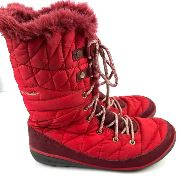 Columbia Heavenly Omni Heat Boots 12 Womens Red Waterproof Lace Up Bootie