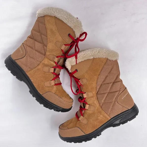 Columbia Ice Maiden Winter Tan White Waterproof Leather Insulated Winter Boots 7