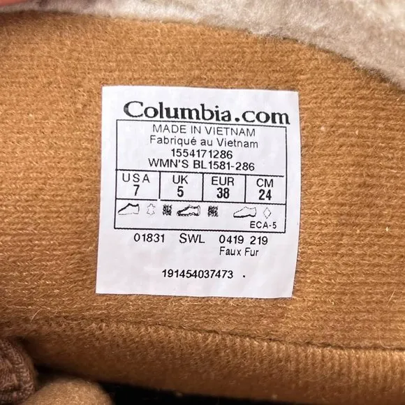Columbia Ice Maiden Winter Tan White Waterproof Leather Insulated Winter Boots 7