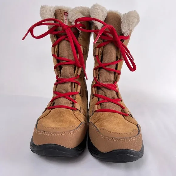 Columbia Ice Maiden Winter Tan White Waterproof Leather Insulated Winter Boots 7