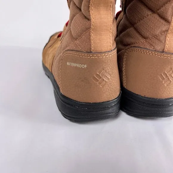 Columbia Ice Maiden Winter Tan White Waterproof Leather Insulated Winter Boots 7