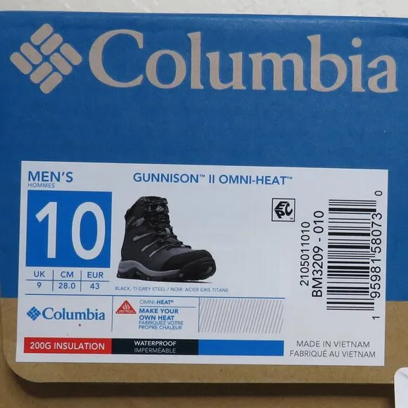 Columbia* Men's Gunnison II Omni Heat Waterproof 200G‎ Insulation Boots~ Size 10