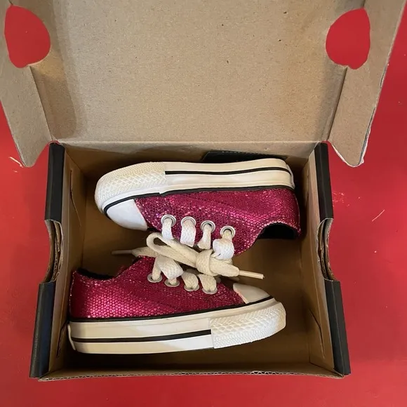 Converse All Star Chuck Taylor Bright Pink Sparkle Infant Shoes Laces Glitter