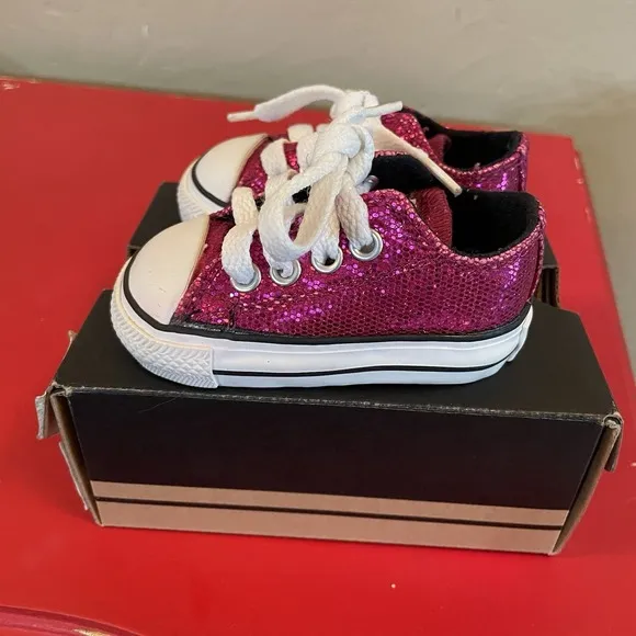 Converse All Star Chuck Taylor Bright Pink Sparkle Infant Shoes Laces Glitter