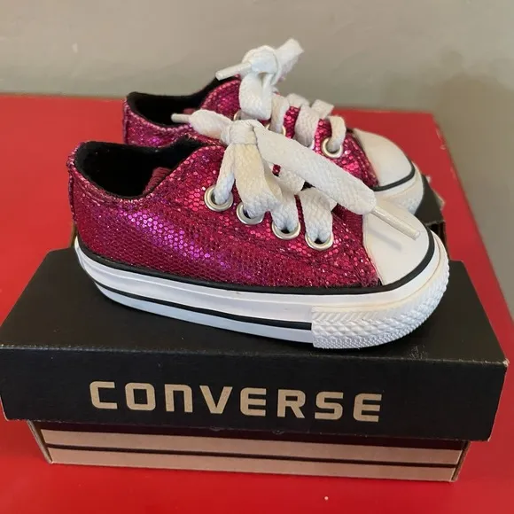 Converse All Star Chuck Taylor Bright Pink Sparkle Infant Shoes Laces Glitter