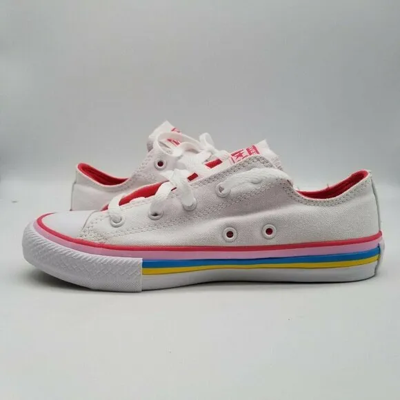 Converse All Star Junior Rainbow Stripe Canvas Sneakers Size 1 White Pink