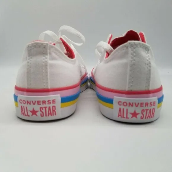Converse All Star Junior Rainbow Stripe Canvas Sneakers Size 1 White Pink
