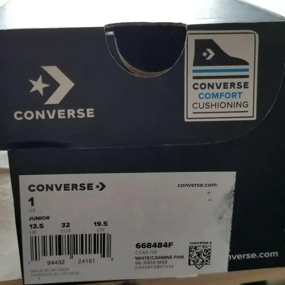 Converse All Star Junior Rainbow Stripe Canvas Sneakers Size 1 White Pink