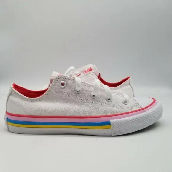 Converse All Star Junior Rainbow Stripe Canvas Sneakers Size 1 White Pink