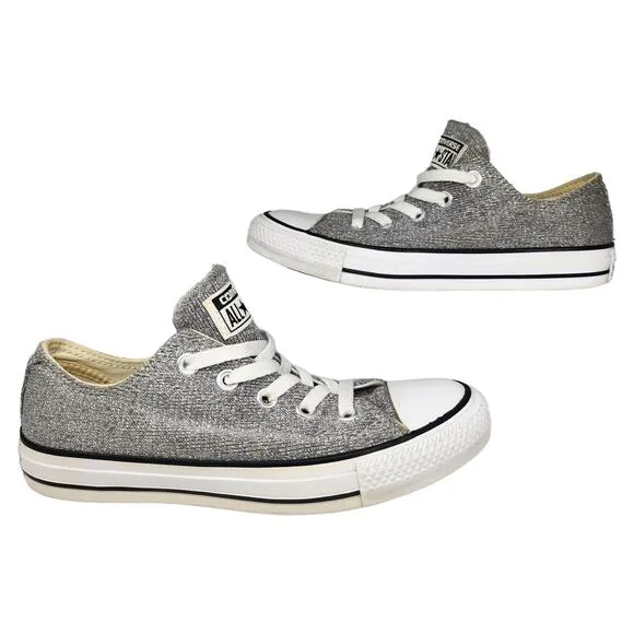 Converse All Star Shoes Womens 6 Silver Gray Knit Fabric Sparkly Sweater Sneaker