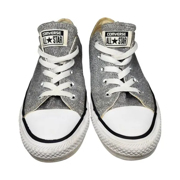 Converse All Star Shoes Womens 6 Silver Gray Knit Fabric Sparkly Sweater Sneaker