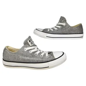 Converse All Star Shoes Womens 6 Silver Gray Knit Fabric Sparkly Sweater Sneaker