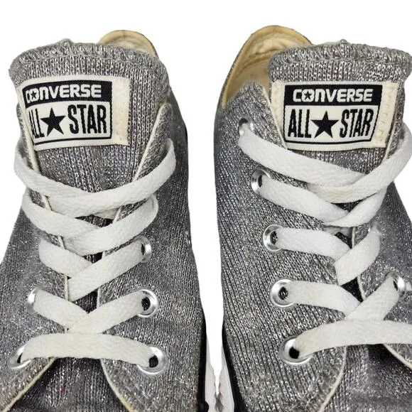 Converse All Star Shoes Womens 6 Silver Gray Knit Fabric Sparkly Sweater Sneaker