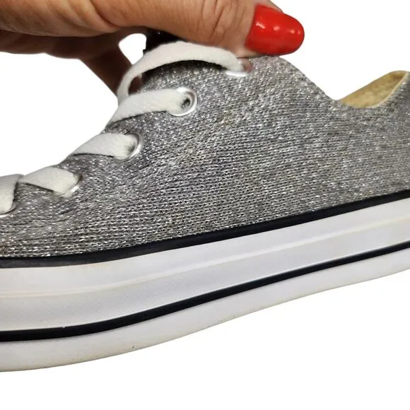 Converse All Star Shoes Womens 6 Silver Gray Knit Fabric Sparkly Sweater Sneaker