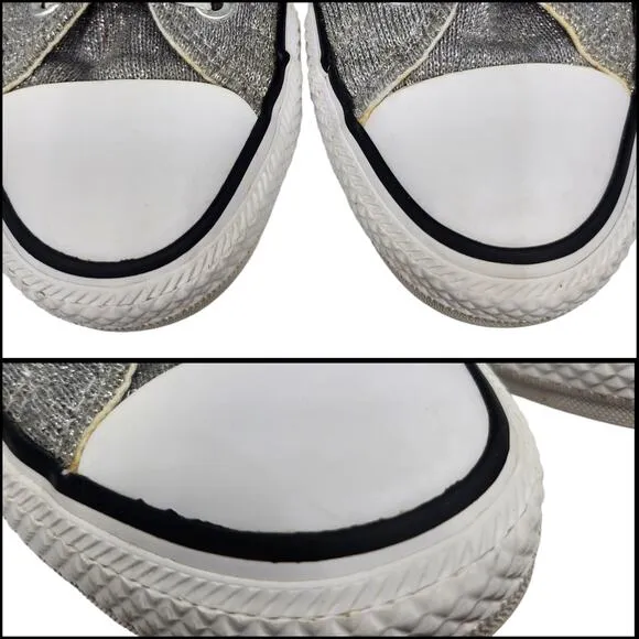 Converse All Star Shoes Womens 6 Silver Gray Knit Fabric Sparkly Sweater Sneaker