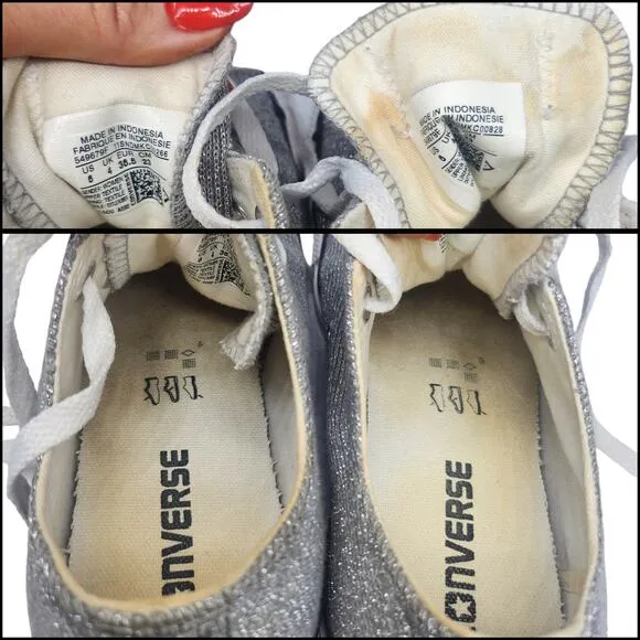 Converse All Star Shoes Womens 6 Silver Gray Knit Fabric Sparkly Sweater Sneaker