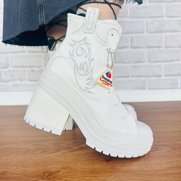 ⭐Converse Chuck 70 De Luxe Heel Western Hi Platform 5.5 Men Boots White A10335C